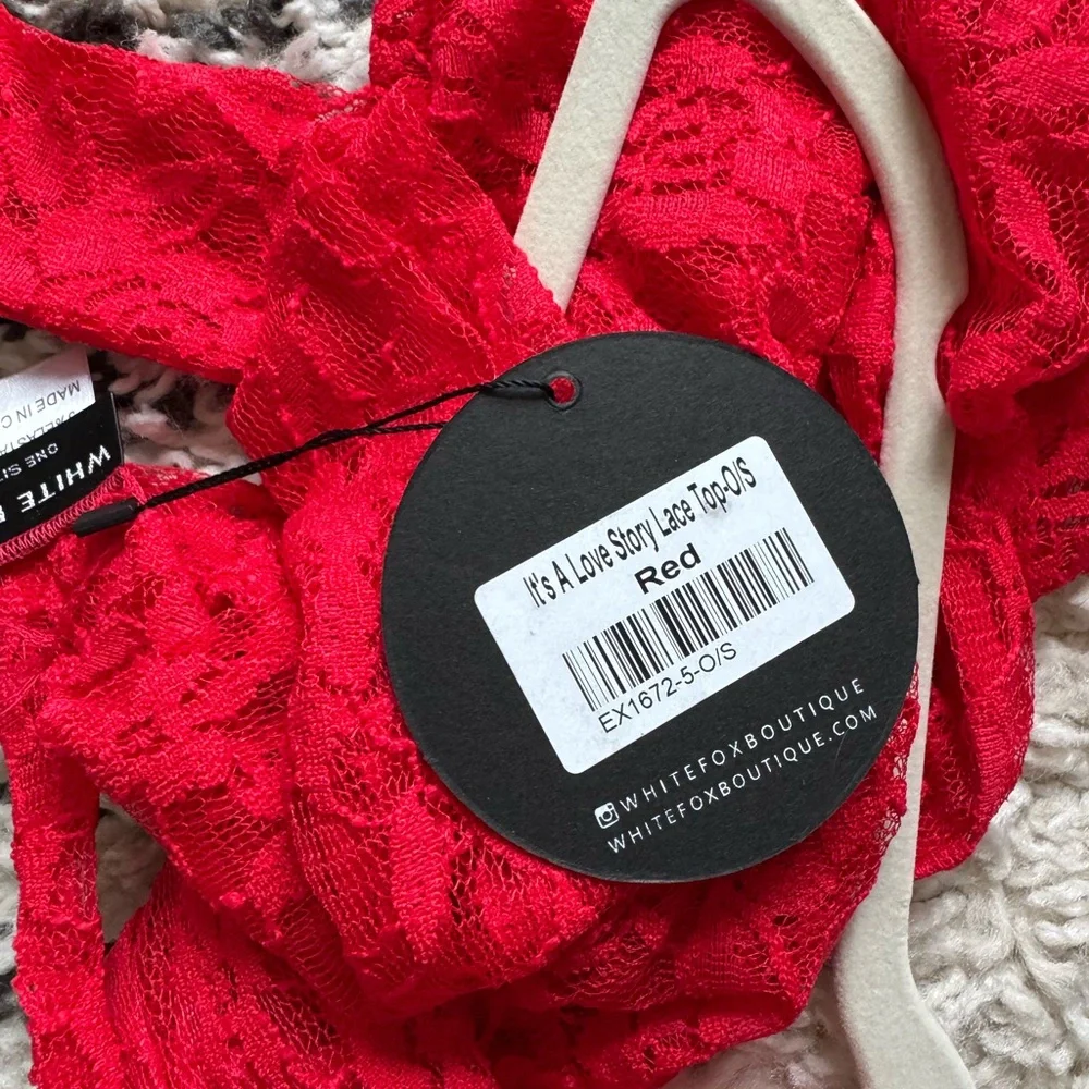 White Fox Boutique | It’s a Love Story Red Lace Backless Top O/S - Picture 6 of 6